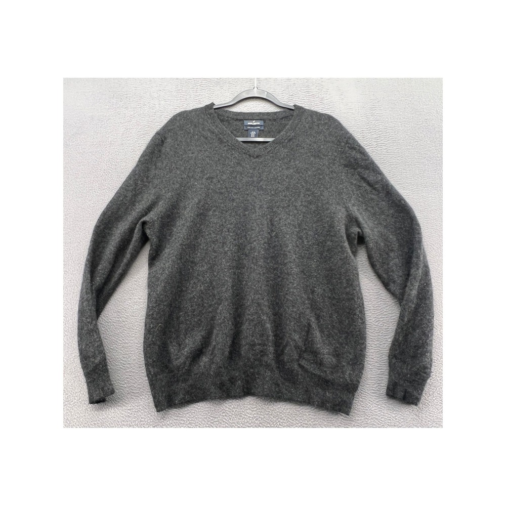 Daniel Hechter Paris Mens Sweater XL Charcoal Gray 100% 2-Ply Cashmere V-Neck